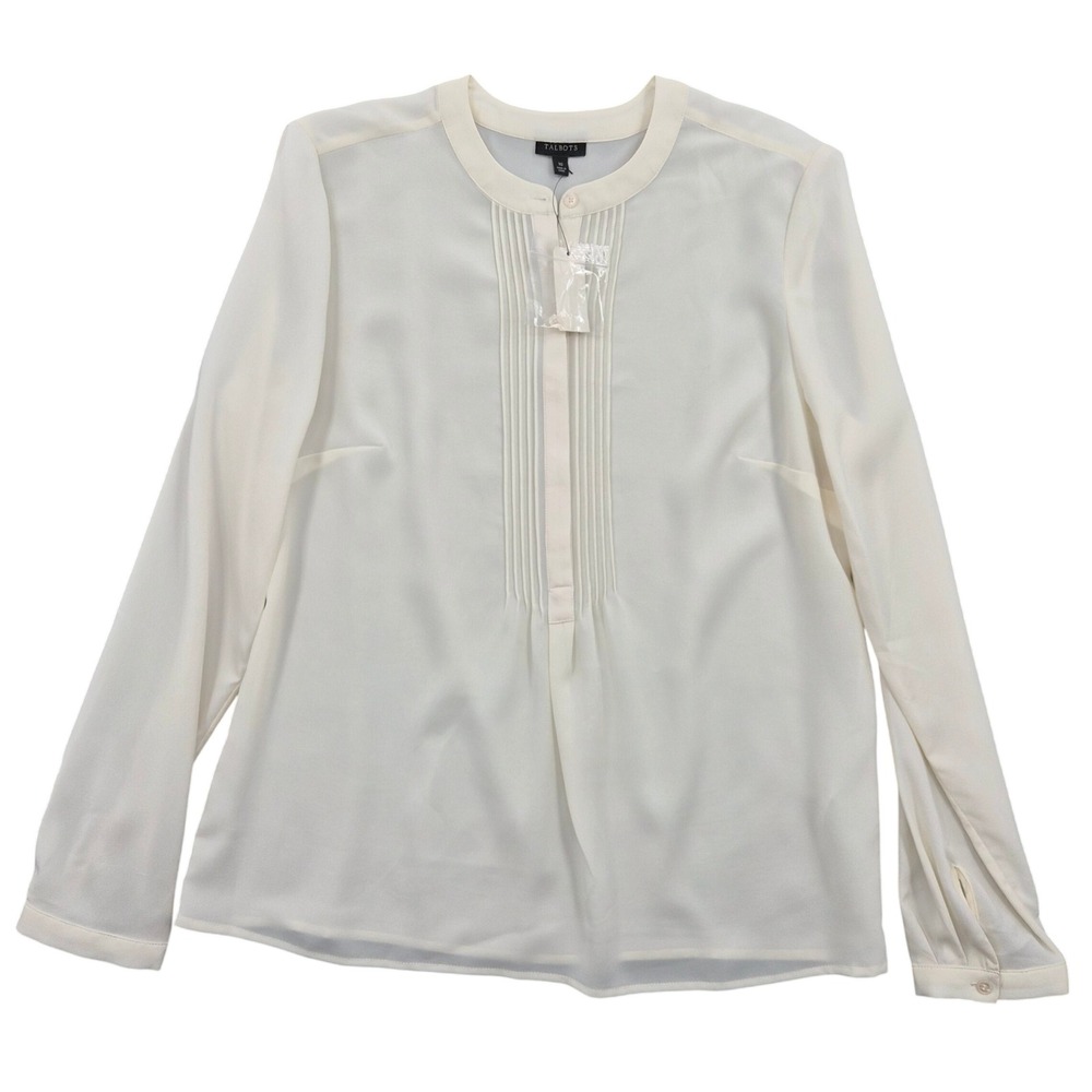 Talbots Ivory Cream Pintuck Pleated Long Sleeve Blouse Womens Size 10 CN505